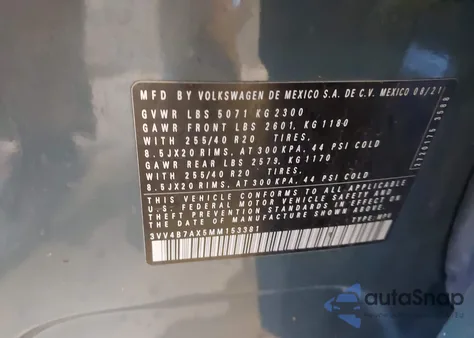 2021 Volkswagen Tiguan 2.0T Sel Premium R-Line из США, поврежденный, VIN 3VV4B7AX5MM153381